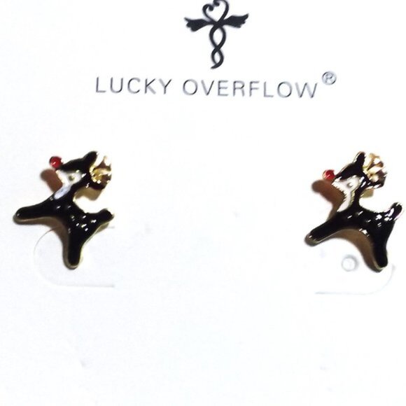 Earrings Rudolph Reindeer Enamel Post Stud Winter Holiday Christmas GIFT - Picture 4 of 4